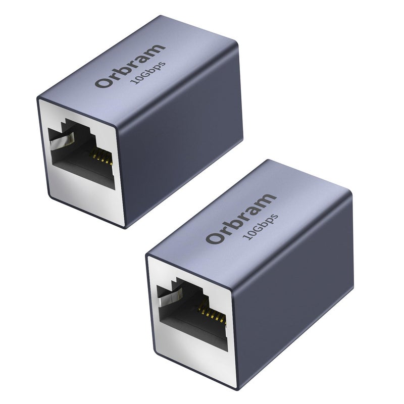 Orbram UL Listed Ethernet Extender 10Gbps, 2Pack RJ45 Coupler Adapter for Cat8/Cat7/Cat6a/Cat6/Cat5 Cable, 328ft Long-Distance Connection, Female to Female Coupler, Aluminum Alloy Shell, Space Grey - Image 1